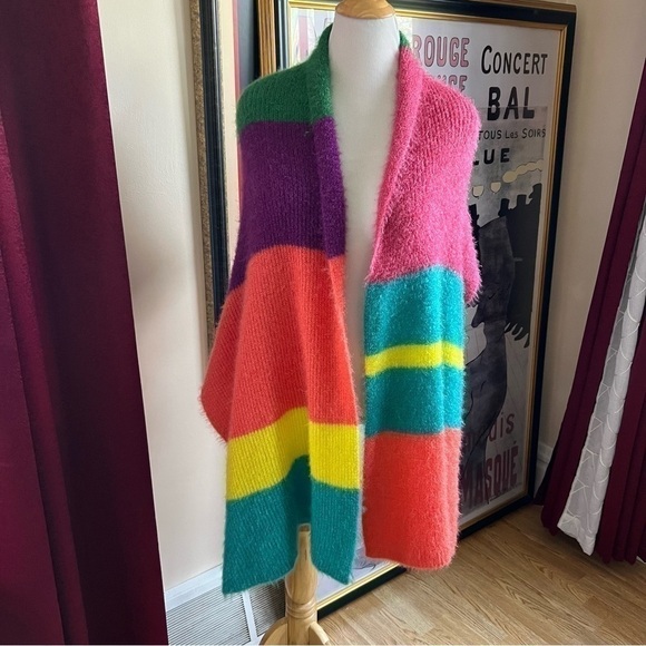 Zara Accessories: Teal, Peach, Purple, Green Pink Striped Wide Long Scarf USA M - Picture 9 of 9